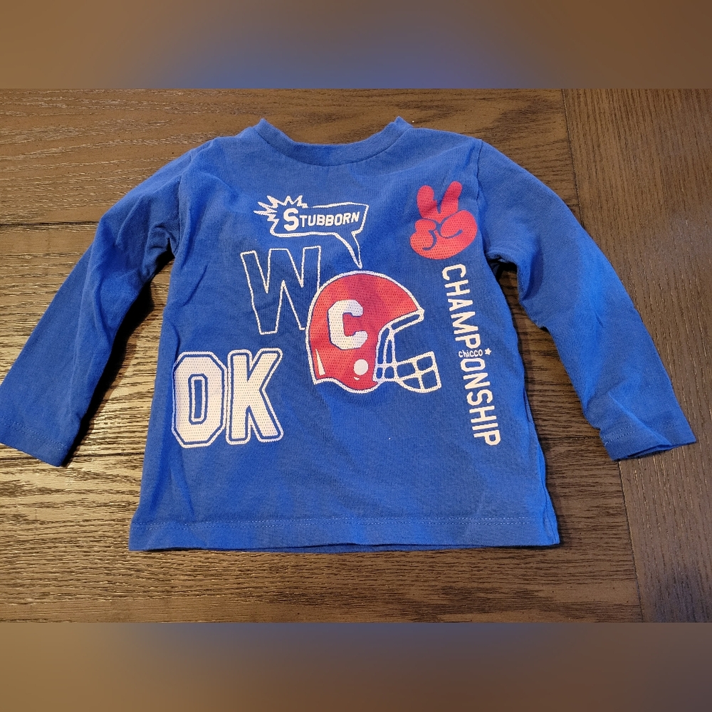 Chic Long Sleeve Blue Tee with Red Sports Graphics